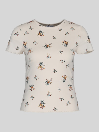 Produktfoto, Regular Fit T-Shirt mit floralem Allover-Print von Jake*s Casual in Creme mit bunten Blumen, elastischer Baumwoll-Mix, Rundhalsausschnitt