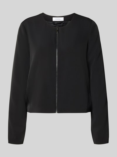 Produktfoto, Regular Fit Jacke mit Rundhalsausschnitt von comma, schwarz, elastischer Material-Mix, Reißausschnitt, glatte Textur