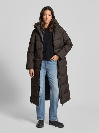 ECOALF Gewatteerde lange jas met tweewegsritssluiting, model 'ARANDA' Donkerbruin - 1