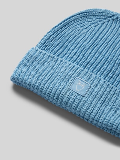 Knowledge Cotton Apparel Beanie mit Umschlag und Label-Patch Hellblau 2