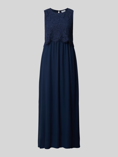 Produktfoto, avondjurk van katoenmix in donkerblauw met kant, recht model, maxi-jurk, model 'MILINA LACE' van VILA
