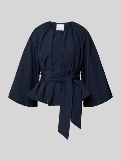 Productfoto, Taillierter Bluse mit Bindegürtel van Rich & Royal, donkerblauw, katoenmix, getailleerde fit, ronde hals, strikceintuur.
