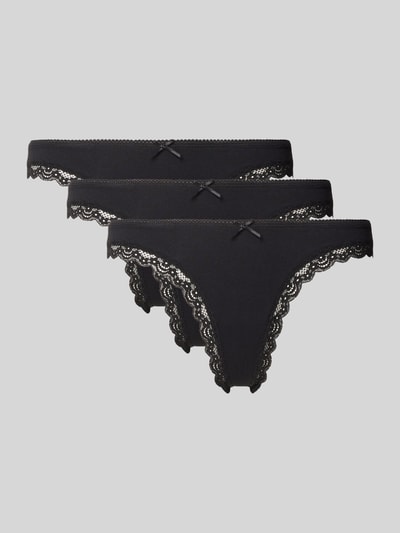 Produktfoto, String mit Spitzenbesatz von Jake*s Casual aus Baumwoll-Elasthan-Mix, Körpernahe Passform, Elastischer Bund, schwarze Farbe