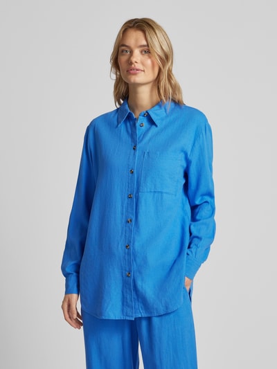 FREE/QUENT Linnen blouse in denimlook, model 'Lava' Koningsblauw - 4