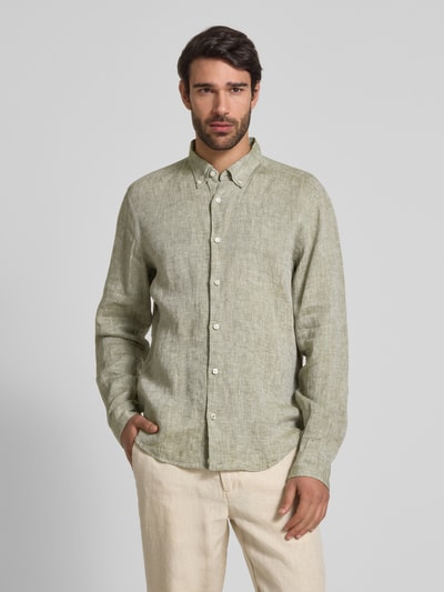 BOSS Regular Fit Leinenhemd mit Button-Down-Kragen Hellgruen 4