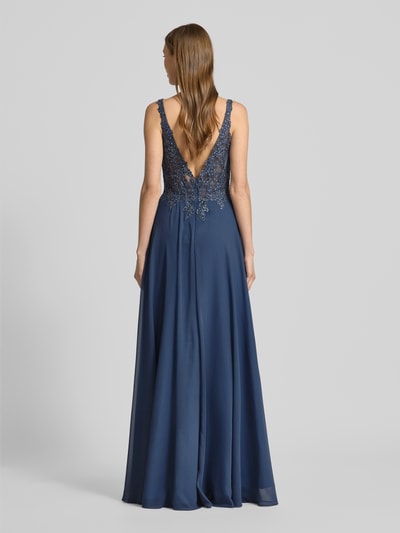 Luxuar Abendkleid mit Spitzenbesatz Rauchblau 5