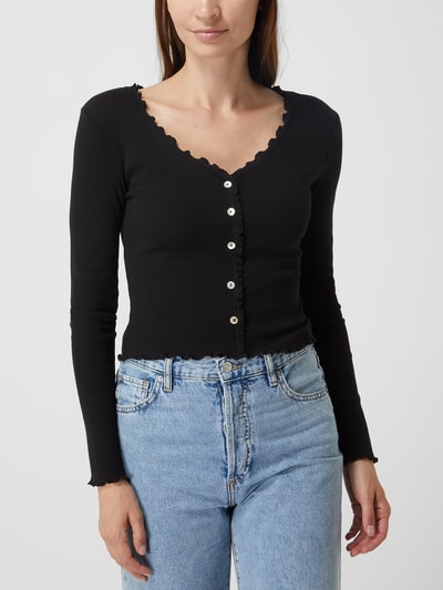 Only Cropped Longsleeve mit Muschelsaum Modell 'Laila' Black 4