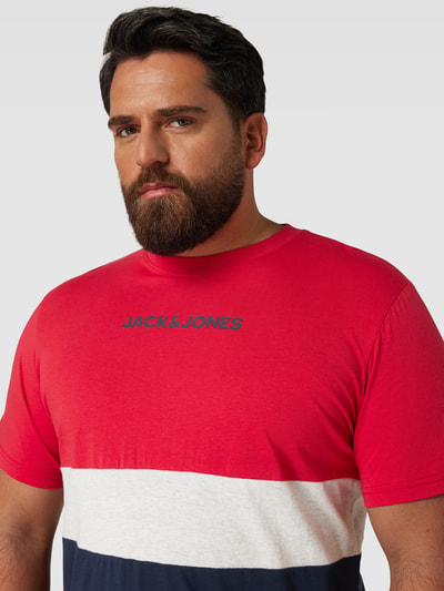 Jack & Jones Plus PLUS SIZE T-shirt in colour-blocking-design, model 'EREID' Rood - 3