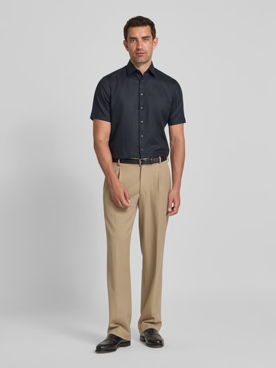 Jake*s Slim Fit Leinenhemd mit Knopfleiste Black 1