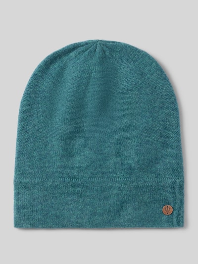 Produktfoto, Beanie aus reinem Kaschmir von FRAAS in Türkis mit Label-Applikation und Ziernaht, feine Strickstruktur, Damen Beanie