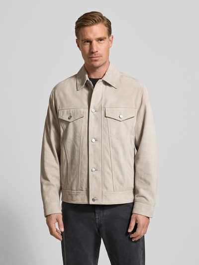 BOSS Orange Regular fit leren jack van echt geitenleer, model 'JOHOT' Zand - 4