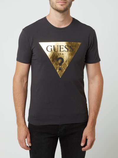 Guess T-shirt o kroju super slim fit z logo  Grafitowy 4