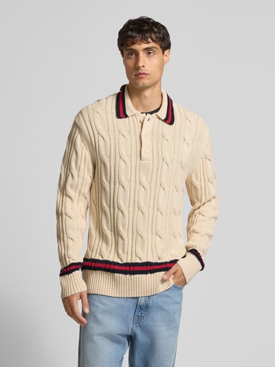 Gant Gebreide pullover met kabelpatroon en polokraag Zand - 4