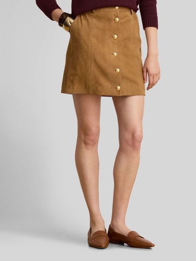 Lauren Ralph Lauren Minirock aus Ziegenvelours mit Zierknöpfen Camel 4