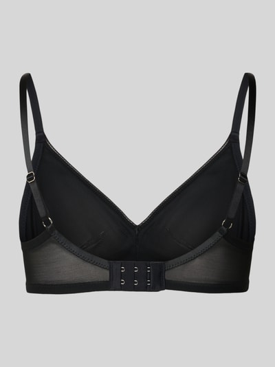Produktfoto, BH in semitransparentem Design Modell 'Smooth' von Hanro, schwarzer elastischer Material-Mix mit Hakenverschluss und verstellbaren Trägern.