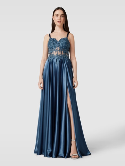 Luxuar Abendkleid mit Spitzenbesatz Rauchblau 4