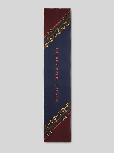 Produktfoto, Schal aus reiner Wolle von Lauren Ralph Lauren mit Allover-Muster, label patch, materiał: czysta wełna, kolory bordowy i granatowy, gładka tekstura