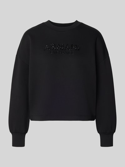 Produktfoto, Sweatshirt mit Logo-Print und Rundhalsausschnitt von ARMANI EXCHANGE, mieszanka bawełny z dodatkiem streczu, krój loose fit, okrągły dekolt, nadruk z logo, czarna bluza z długimi rękawami, gładka tekstura