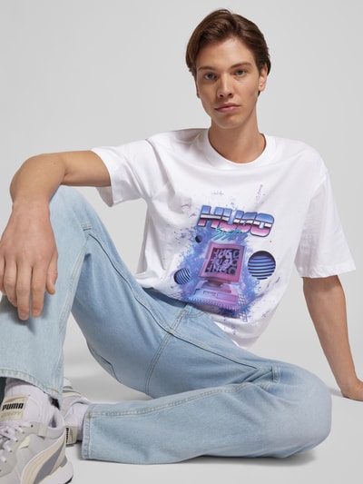 Hugo Blue T-Shirt mit Label-Print Modell 'Naradie' Weiss 3