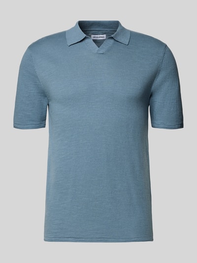 Produktfoto, Slim Fit Poloshirt in Strick-Optik Modell 'Kane' von JACK & JONES, bawełna, krój slim fit, kołnierzyk polo, krótki rękaw, długość tyłu w rozmiarze M: 67 cm