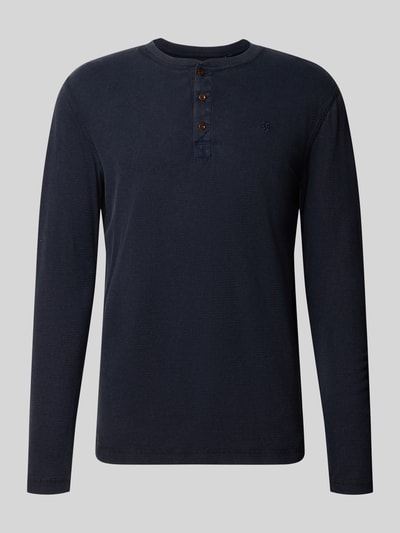 Produktfoto, Longsleeve mit Strukturmuster und Knopfleiste von Superdry in Dunkelblau, reine Baumwolle, Regular Fit, Rundhalsausschnitt, Label-Stitching.