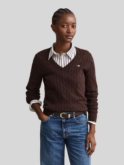 GANT Regular Fit Pullover aus Baumwoll-Mix mit Logo-Stitching Mittelbraun 4