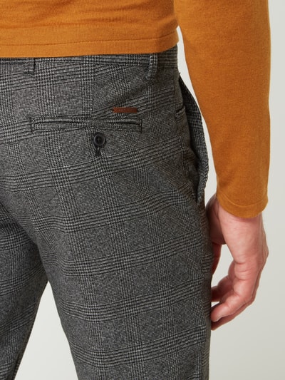 MCNEAL Slim fit chino met glencheck, model 'Jake'  Zwart - 3