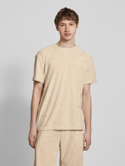 Only & Sons T-shirt met geribde ronde hals, model 'HELLAS' Beige - 4