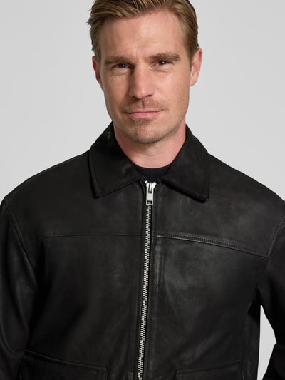 Jack & Jones Premium Lederjacke mit Zweiwege-Reißverschluss Modell 'LEWIS' Black 3