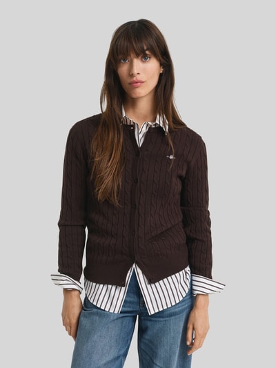 GANT Regular Fit Strickjacke aus Baumwoll-Mix Mittelbraun 4