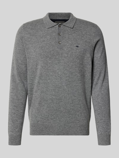 Fynch-Hatton Poloshirt van een mix van merinowol en kasjmier met labelstitching Middengrijs - 2