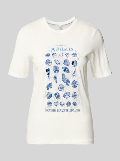 Produktfoto, Regular Fit T-Shirt aus reiner Baumwolle Modell 'KITA' von Only in Weiß, unifarben, Motiv-Print mit Pailletten, Glitzer, runde Form, glatte Jersey-Oberfläche