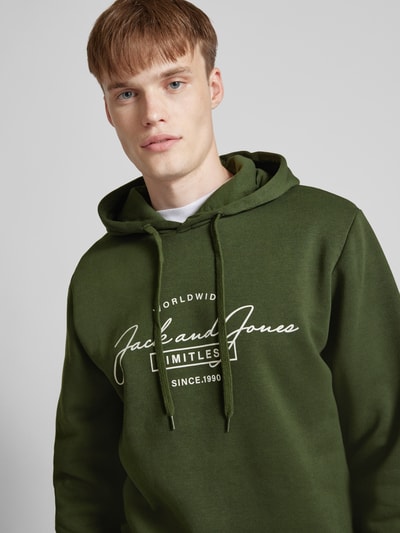 Jack & Jones Hoodie mit Label-Print Modell 'FERRIS' Dunkelgruen 3