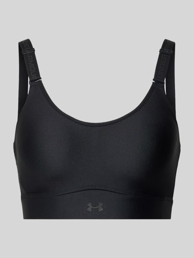 Produktfoto, Regular Fit SportBH mit Logo-Print Modell 'Infinity' von Under Armour, Elastischer-Material-Mix in Schwarz, verstellbare Schulterriemen