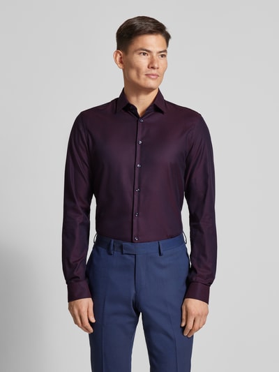 Jake*s Slim Fit Businesshemd aus reiner Baumwolle mit Kentkragen Aubergine 4