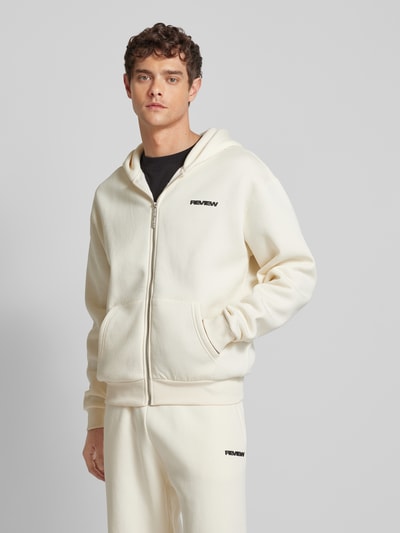 REVIEW Essentials hoodie met ritssluiting en logo Ecru - 4