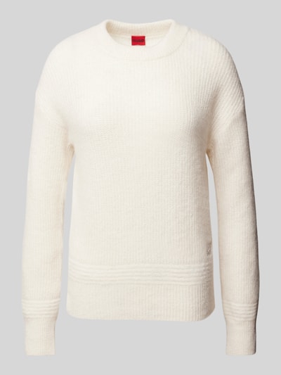 HUGO Strickpullover mit Label-Stitching Modell 'Scevanu' Weiss 2