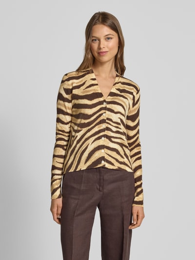 Lauren Ralph Lauren Strickjacke aus Leinen-Baumwoll-Mix Modell 'DENZEL' Hellbraun Melange 4