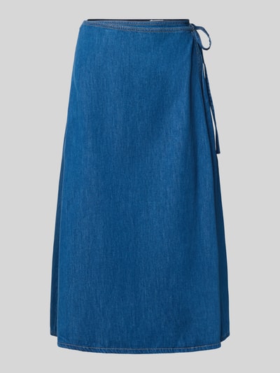 Produktfoto, Ausgestellter Midi-Rock von s.Oliver RED LABEL in Mittelblau mit glatter Oberfläche und leicht ausgestellter A-Linien-Form.