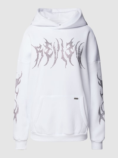 Review Hoodie mit TECHNO Print Weiss 2