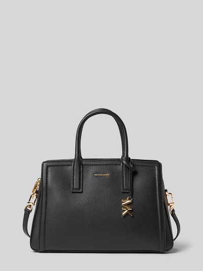 Productfoto, handtas uit echt leer met labelapplicatie model 'LAILA' van MICHAEL Michael Kors, ritssluiting, magneetsluiting, draagband en schouderband, breedte bij maat 1: 34 cm, lengte: 22 cm, diepte: 12 cm, bandlengte: 33 cm, zwarte kleur, rechthoekige vorm, fijne leertextuur