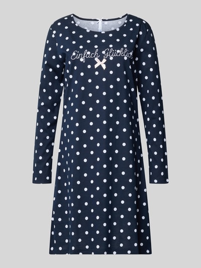 Productfoto, Nachthemd im Allover-Look mit Stitching van LOUIS & LOUISA, donkerblauw met witte stippen, ronde hals, katoen, A-lijn
