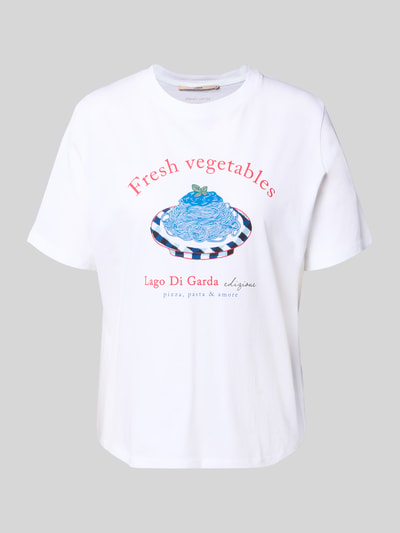 Produktfoto, Regular Fit T-Shirt mit Logo-Print von Lanius, czysta bawełna, krój regular fit, okrągły dekolt, długość tyłu w rozmiarze 36: 58 cm, białe z kolorowym nadrukiem na przodzie