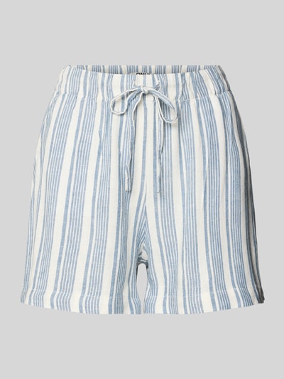 Produktfoto, Relaxed Fit Bermudas aus Viskose-Leinen-Mix Modell 'GOA' von Only, blau-weiß gestreift, Flammgarn-Optik, Tunnelzug, seitliche Eingrifftaschen