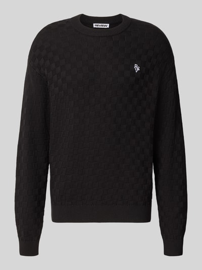 REVIEW Regular Fit Strickpullover aus reiner Baumwolle mit Label-Detail Black 2