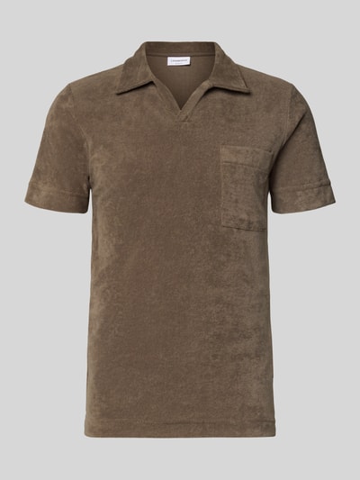 Produktfoto, Relaxed Fit Poloshirt met V-hals van Lindbergh, katoenmix, badstof, borstzak, ruglengte maat M 76 cm, heren