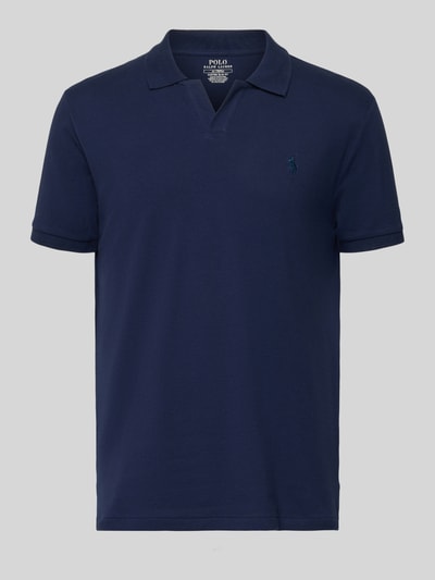 Produktfoto, Slim Fit Poloshirt aus Baumwoll-Mix von Polo Ralph Lauren in Dunkelblau, unifarben, Piquéstruktur, kurzarm, mit Logo-Detail.