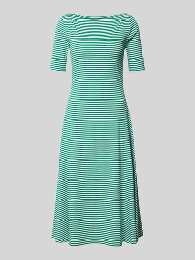 Produktfoto, zielono-białe, prążkowane Midikleid mit U-Boot-Ausschnitt Modell 'MUNZIE' od Lauren Ralph Lauren, A-linia, bawełna z elastanem