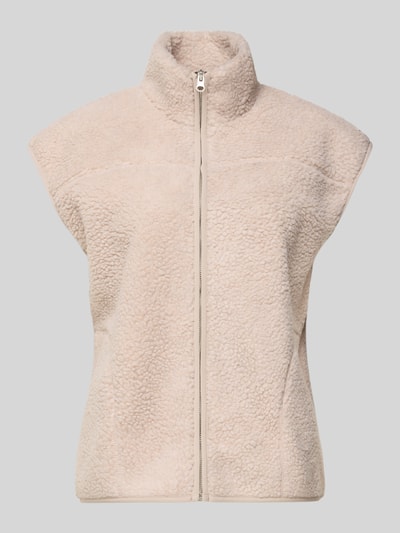 Produktfoto, Regular Fit Weste in Teddyfell-Optik Modell 'SADIA' von Pieces in Beige mit Stehkragen, Reißverschluss und Strukturmuster.