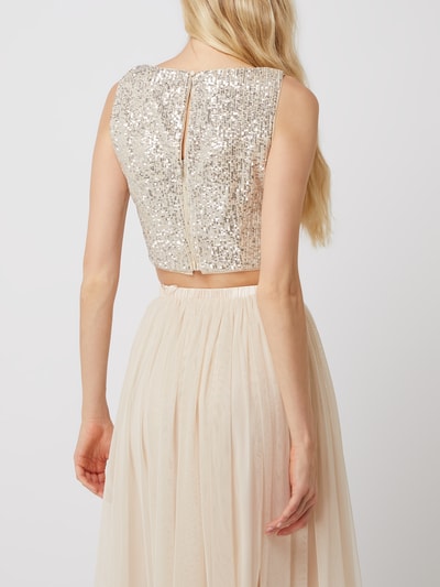 Jake*s Cocktail Crop Top mit Pailletten Metallic Beige Melange 5